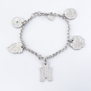 Vintage Sterling Silver 925 Chinese Symbol Charm Bracelet 7"
